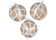 Jute flasks with white decoration 8 cm 3 pieces