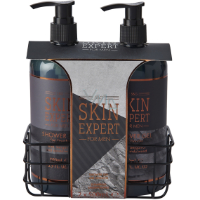 Sunkissed Shower Duo Skin Expert shower gel 500 ml + hair shampoo 500 ml + metal basket, cosmetic set for men
