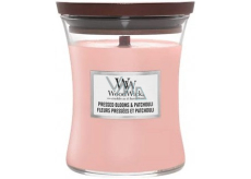 WoodWick Pressed Blooms & Patchouli scented candle with wooden wick and lid glass small 85 g