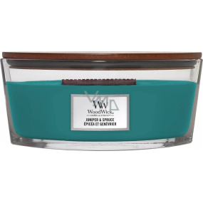 WoodWick Juniper & Spruce scented candle with wooden wick and lid glass boat 453 g