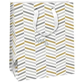 Ditipo Paper gift bag 26,4 x 32,4 x 13,7 cm White with silver, gold and grey stripes
