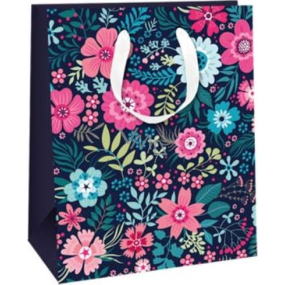 Ditipo Gift paper bag 26,4 x 32,4 x 13,7 cm Glitter pink and blue flowers