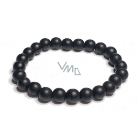 Onyx black matte bracelet elastic natural stone, bead 8 mm / 16-17 cm, life force stone