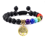 Chakra bracelet Tree of Life + Lava black, hand knitted, adjustable size, 8 mm ball, born of the four elements