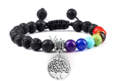 Chakra bracelet Tree of Life + Lava black, hand knitted, adjustable size, 8 mm ball, born of the four elements