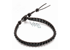 Obsidian leather bracelet natural stone, handmade, clasp, ball 4 mm / 17 - 23 cm, rescue stone