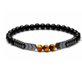 Onyx / Tiger eye / Hematite bracelet elastic natural stone matt, ball 8 mm / 16 - 17 cm