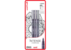 Uni Pin Intense Charcoal Set of drawing liners with special ink 0,1/0,5 mm/brush Dark grey 3 pieces