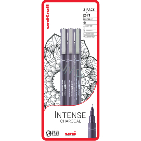 Uni Pin Intense Charcoal Set of drawing liners with special ink 0,1/0,5 mm/brush Dark grey 3 pieces