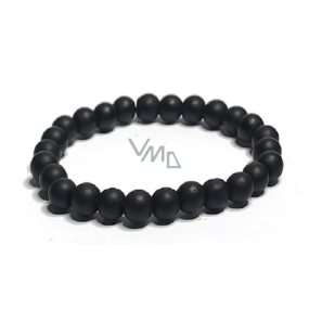 Agate black matte bracelet elastic natural stone, bead 8 mm / 16-17 cm, gives courage and strength