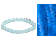 Jade Luminois Light Phosphorescent, blue glow in the dark, bracelet elastic natural stone, bead 6 mm / 16 - 17 cm