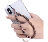 Rhodonite pendant for mobile phone against loss, natural stone bead 6 mm / 28,5 cm, stone of forgiveness