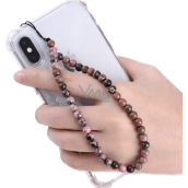 Rhodonite pendant for mobile phone against loss, natural stone bead 6 mm / 28,5 cm, stone of forgiveness