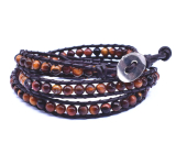 Tiger eye leather brown bracelet natural stone wrap hand knitted ball 6 mm / approx. 34 cm + 5 cm, stone of the sun and earth, brings luck and wealth
