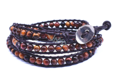Tiger eye leather brown bracelet natural stone wrap hand knitted ball 6 mm / approx. 34 cm + 5 cm, stone of the sun and earth, brings luck and wealth