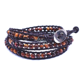 Tiger eye leather brown bracelet natural stone wrap hand knitted ball 6 mm / approx. 34 cm + 5 cm, stone of the sun and earth, brings luck and wealth