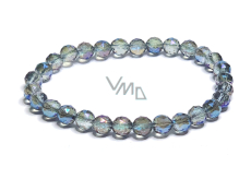 Crystal Aqua aura blue facet semi-metallic finish, bracelet elastic natural stone, bead 6 mm / 16 - 17 cm, stone stones