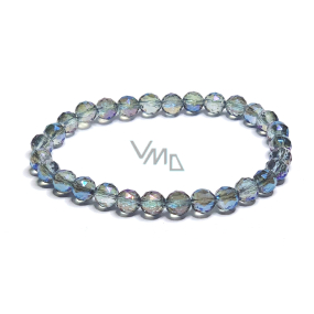 Crystal Aqua aura blue facet semi-metallic finish, bracelet elastic natural stone, bead 6 mm / 16 - 17 cm, stone stones