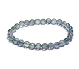 Crystal Aqua aura blue facet semi-metallic finish, bracelet elastic natural stone, bead 6 mm / 16 - 17 cm, stone stones