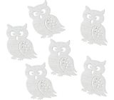 White wooden owl 6 cm 6 pieces