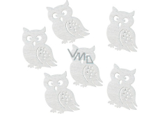 White wooden owl 6 cm 6 pieces