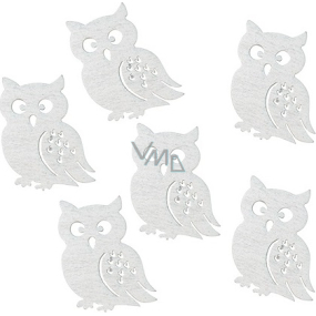 White wooden owl 6 cm 6 pieces