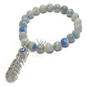 K2 Azurite in Granite + Blue eye in feather bracelet elastic natural stone ball 8 mm / 16 - 17 cm