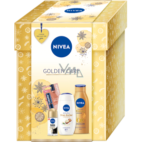 Nivea Golden Care Black & White Silky Smooth antiperspirant 50 ml + Shea Butter shower gel 250 ml + Q10 firming tinted body lotion 400 ml + Labello Caring Beauty colour lip balm Nude 5.5 ml, cosmetic set for women