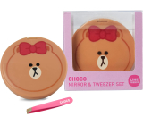 Line Friends Choco compact double mirror with tweezers 5 cm