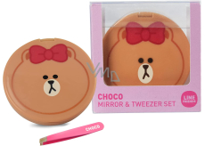 Line Friends Choco compact double mirror with tweezers 5 cm