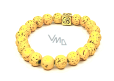 Lava bright yellow with royal mantra Om bracelet elastic natural stone, ball 8 mm / 16-17 cm, born of the four elements