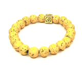 Lava bright yellow with royal mantra Om bracelet elastic natural stone, ball 8 mm / 16-17 cm, born of the four elements