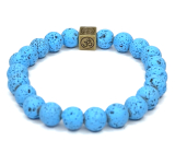 Lava bright blue with royal mantra Om, bracelet elastic natural stone, ball 8 mm / 16-17 cm, born of the four elements