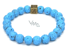 Lava bright blue with royal mantra Om, bracelet elastic natural stone, ball 8 mm / 16-17 cm, born of the four elements