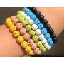 Lava light brown with royal mantra Om, bracelet elastic natural stone, ball 8 mm / 16-17 cm, born of the four elements