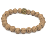 Lava light brown with royal mantra Om, bracelet elastic natural stone, ball 8 mm / 16-17 cm, born of the four elements