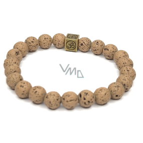 Lava light brown with royal mantra Om, bracelet elastic natural stone, ball 8 mm / 16-17 cm, born of the four elements
