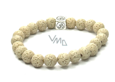 Lava cream with royal mantra Om, bracelet elastic natural stone, ball 8 mm / 16-17 cm, born of the four elements