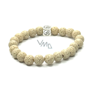 Lava cream with royal mantra Om, bracelet elastic natural stone, ball 8 mm / 16-17 cm, born of the four elements