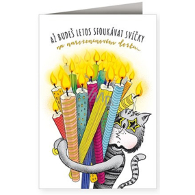 Nekupto Birthday card Cat with candles 115 x 170 mm