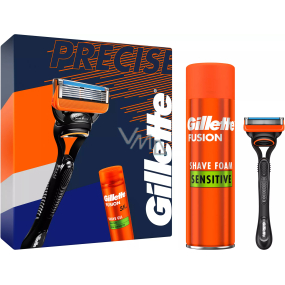 Gillette Fusion Sensitive shaving gel sensitive skin 200 ml + Fusion men's shaver 1 piece + replacement head 1 piece, cosmetic set for men