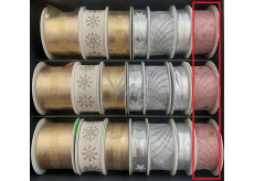 Nekupto Christmas fabric ribbon Pink gold stars 25 mm x 2,5 m