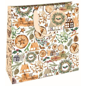 Nekupto Gift paper bag luxury 33 x 33 cm Christmas wooden ornaments