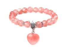 Crystal + Heart bracelet elastic natural stone, bead 8 mm / 19 cm, stone stones