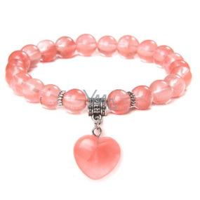 Crystal + Heart bracelet elastic natural stone, bead 8 mm / 19 cm, stone stones