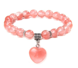 Crystal + Heart bracelet elastic natural stone, bead 8 mm / 19 cm, stone stones