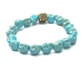 Tyrkenite Skull hand carved with royal mantra Ohm bracelet elastic natural stone 8 x 10 mm / 16-17 cm, stone of young people, looking for life purpose