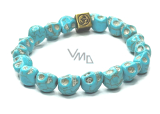 Tyrkenite Skull hand carved with royal mantra Ohm bracelet elastic natural stone 8 x 10 mm / 16-17 cm, stone of young people, looking for life purpose