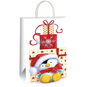 Ditipo Gift paper bag 27 x 12 x 37 cm Christmas penguin with presents