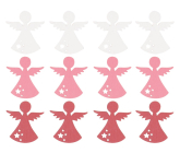 Wooden angel White, pink, red 4 cm 12 pieces with bag